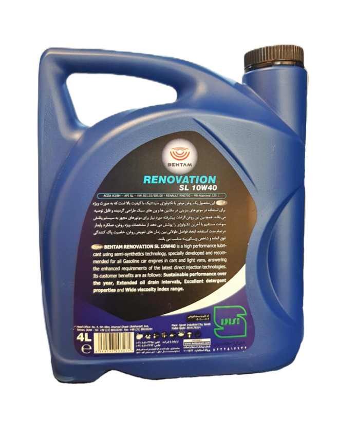 روغن موتور بهتام مدل 10W40 Renovation حجم 4 لیتر (SL)